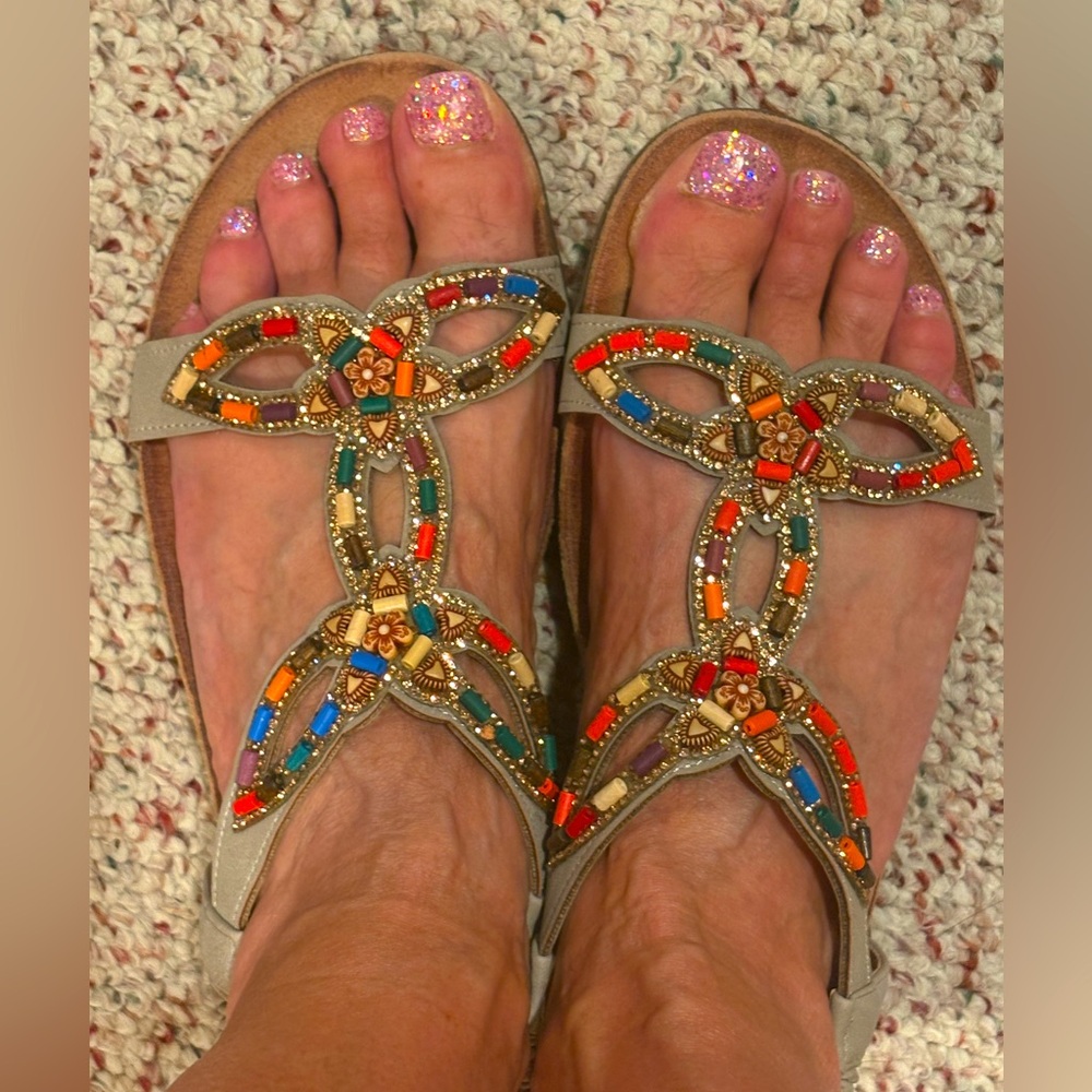 Patrizia Colorful Beaded Women's Sandals sz 8.5